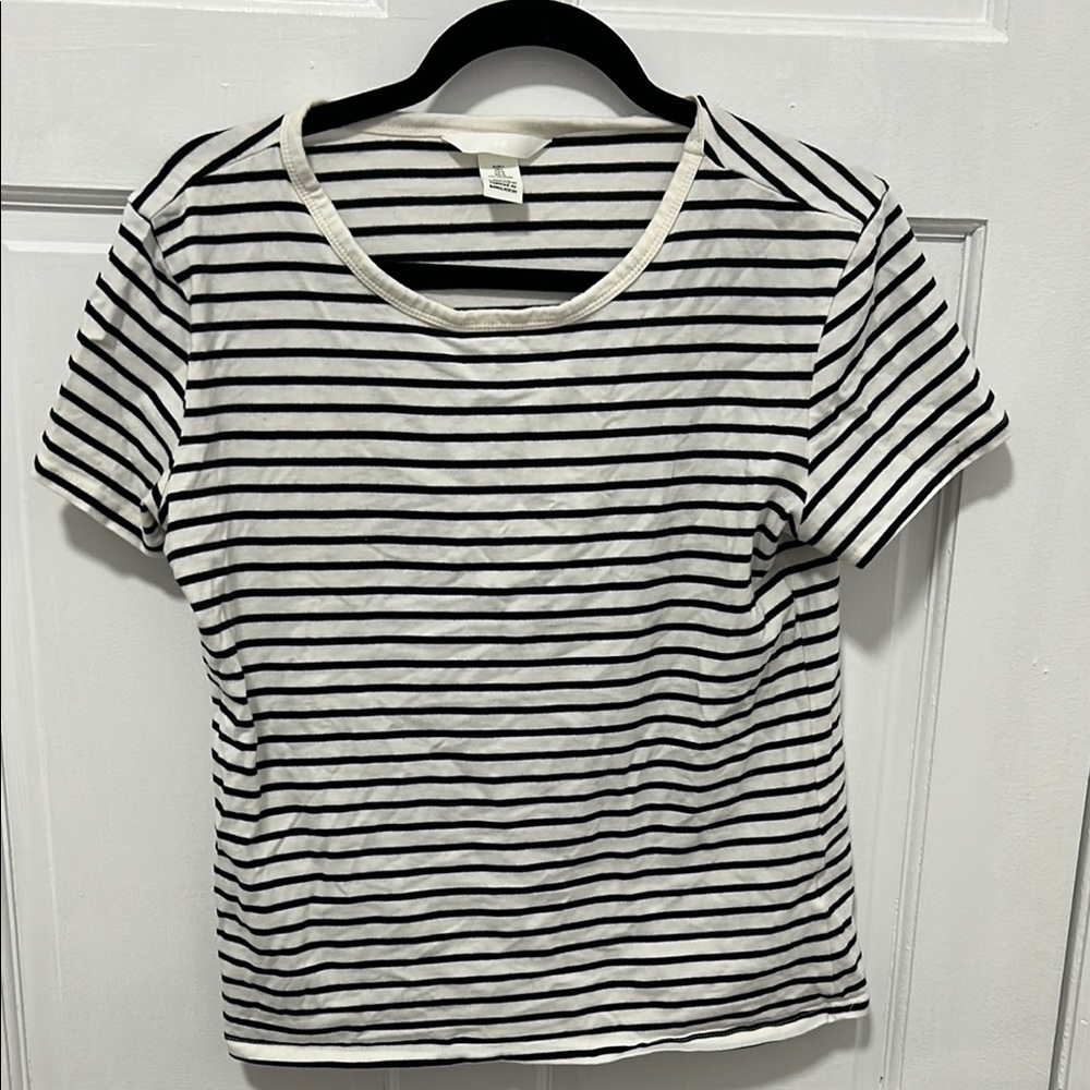 H&M Black and White Striped Short Sleeve Tee